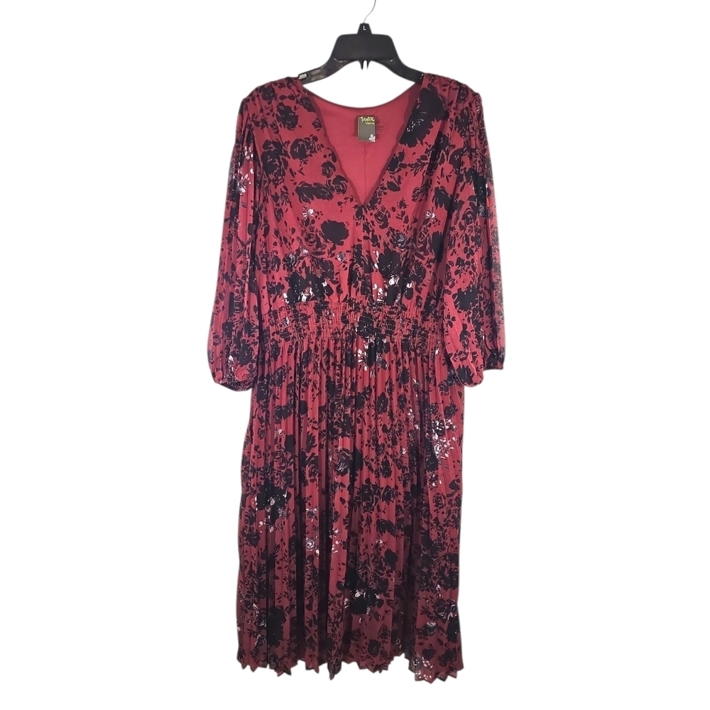 {Taylor} Women's Floral Chiffon V-Neck Pleated Dress - Size 16W - Picture 4 of 16